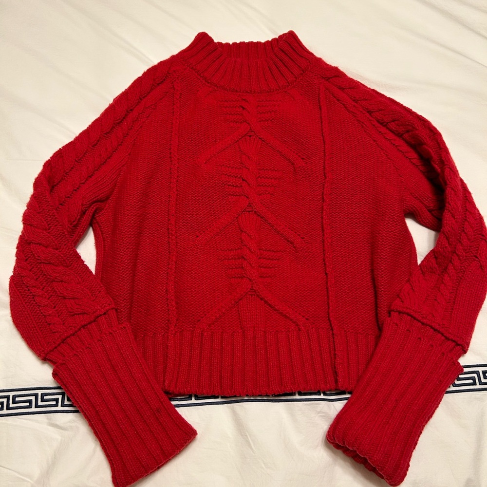 Red Cable Knit Crew Neck Sweater - Picture 4 of 7